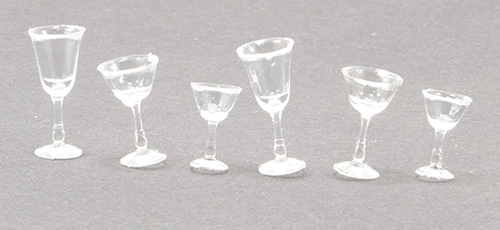 Dollhouse Miniature Stemware, Clear Plain, 6/Pc